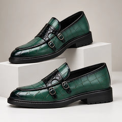 Ferrano Men's Croc-Embossed Double Monk Loafers - Pine Green - Shoes - Hendlys - Image 2