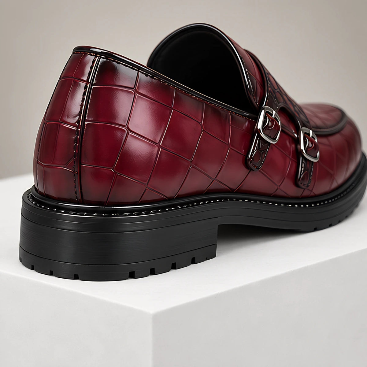 Ferrano Men's Croc-Embossed Double Monk Loafers - Wine Red - male - Hendlys - Image 4