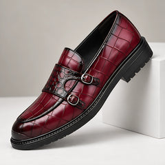 Ferrano Men's Croc-Embossed Double Monk Loafers - Wine Red - Men's Footwear > Dress Shoes > Double Monk Strap Loafers - Hendlys - Image 1
