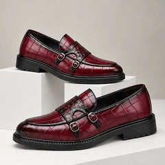 Ferrano Men's Croc-Embossed Double Monk Loafers - Wine Red - Shoes - Hendlys - Image 2