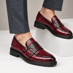 Ferrano Men's Croc-Embossed Double Monk Loafers - Wine Red - Men's Footwear > Dress Shoes > Double Monk Strap Loafers - Hendlys - Image 3