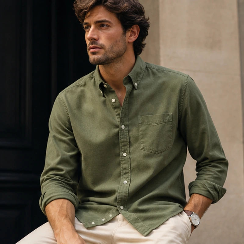Henderson Cotton Oxford Shirt - Green - cotton shirt - Hendlys - Image 4