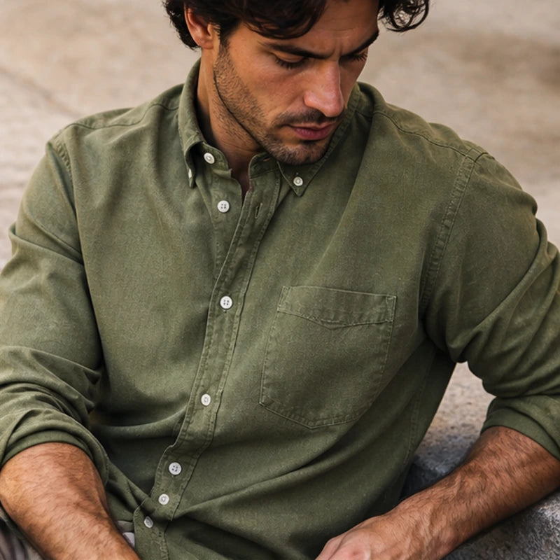 Henderson Cotton Oxford Shirt - Green - button front - Hendlys - Image 5