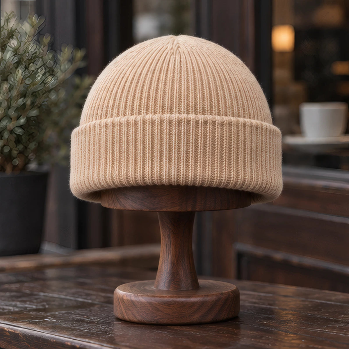 Fitzroy Stretch Knit Ribbed Beanie - Beige - beanie - Hendlys - Image 3