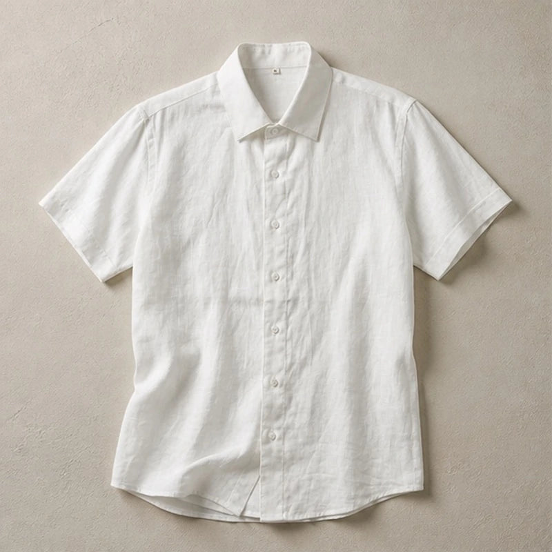Fletcher Linen Short-Sleeve Shirt - White - linen shirt - Hendlys - Image 3