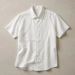 Fletcher Linen Short-Sleeve Shirt - White - linen shirt - Hendlys - Image 3