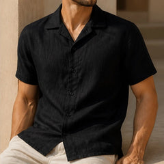 Fletcher Linen Short-Sleeve Shirt - Black - men's shirt - Hendlys - Image 2