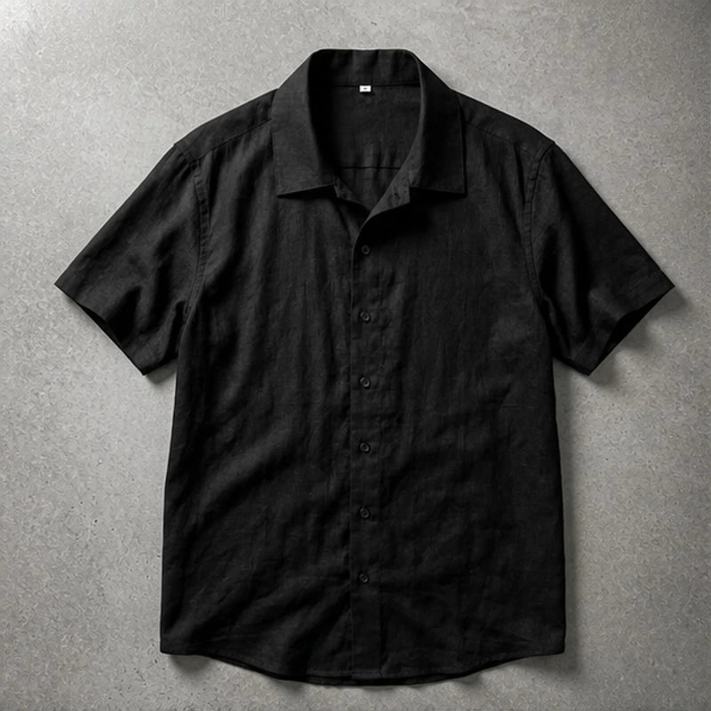 Fletcher Linen Short-Sleeve Shirt - Black - linen shirt - Hendlys - Image 3