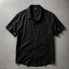 Fletcher Linen Short-Sleeve Shirt - Black - linen shirt - Hendlys - Image 3