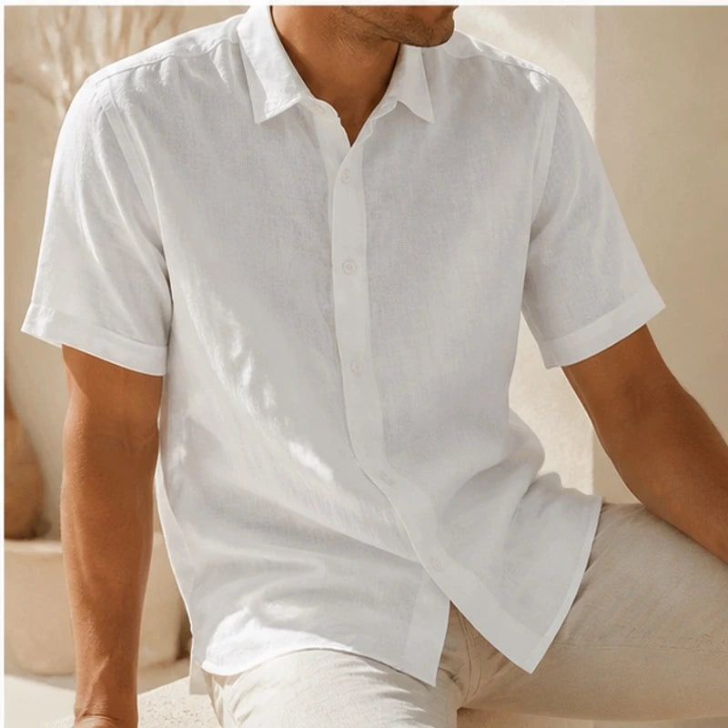 Fletcher Linen Short-Sleeve Shirt - White - men's shirt - Hendlys - Image 2
