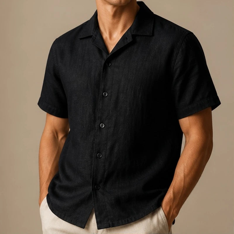 Fletcher Linen Short-Sleeve Shirt - Black - Shirt - Hendlys - Image 1