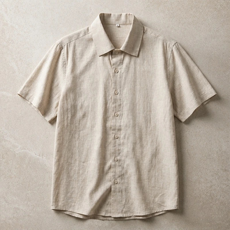 Fletcher Linen Short-Sleeve Shirt - Beige - linen shirt - Hendlys - Image 3