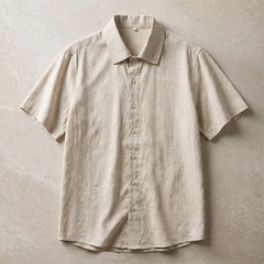 Fletcher Linen Short-Sleeve Shirt - Beige - linen shirt - Hendlys - Image 3