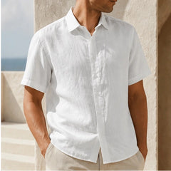 Fletcher Linen Short-Sleeve Shirt - White - Shirt - Hendlys - Image 1