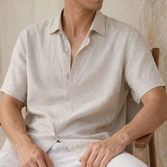 Fletcher Linen Short-Sleeve Shirt - Beige - men's shirt - Hendlys - Image 2