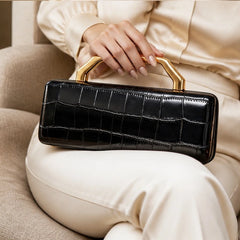 Florence Structured Croc-Embossed Leather Clutch - Black - Accessories > Handbags > Clutch Bags - Hendlys - Image 1