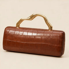 Florence Structured Croc-Embossed Leather Clutch - Gold Brown - Accessories > Handbags > Clutch Bags - Hendlys - Image 2