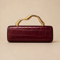 Florence Structured Croc-Embossed Leather Clutch - Burgundy - Accessories > Handbags > Clutch Bags - Hendlys - Image 2