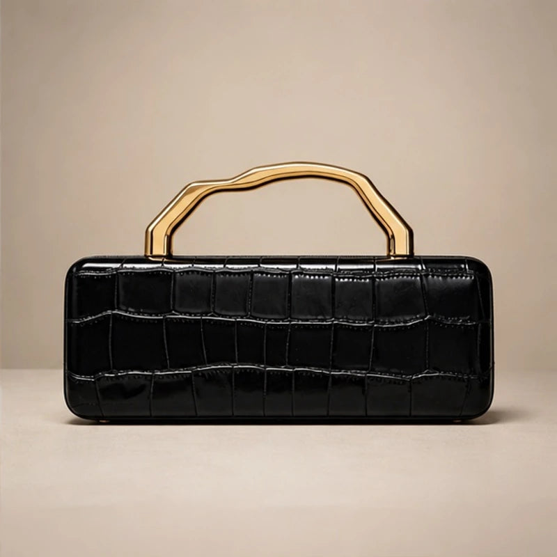 Florence Structured Croc-Embossed Leather Clutch - Black - Accessories > Handbags > Clutch Bags - Hendlys - Image 2