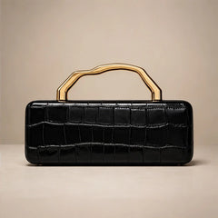 Florence Structured Croc-Embossed Leather Clutch - Black - Accessories > Handbags > Clutch Bags - Hendlys - Image 2