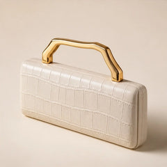 Florence Structured Croc-Embossed Leather Clutch - White - Accessories > Handbags > Clutch Bags - Hendlys - Image 2