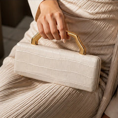 Florence Structured Croc-Embossed Leather Clutch - White - Accessories > Handbags > Clutch Bags - Hendlys - Image 1