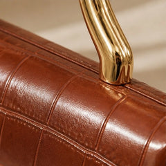 Florence Structured Croc-Embossed Leather Clutch - Gold Brown - clutch bag - Hendlys - Image 3