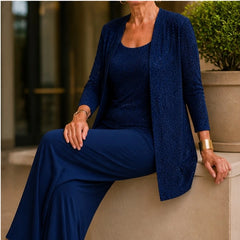 Galienne Sequined Wide-Leg Pant Set - Navy Blue - Women's Clothing > Matching Sets > Three-Piece Pant Sets - Hendlys - Image 1