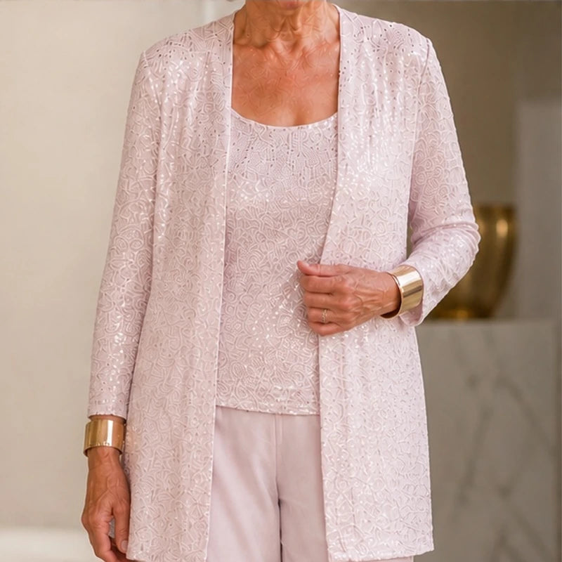 Galienne Sequined Wide-Leg Pant Set - Light Pink - Catalog Group: Clothing - Hendlys - Image 2