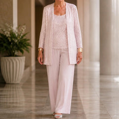 Galienne Sequined Wide-Leg Pant Set - Light Pink - Women's Clothing > Matching Sets > Three-Piece Pant Sets - Hendlys - Image 1