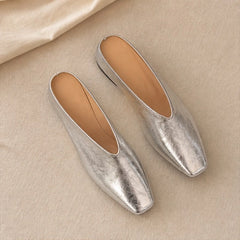 Ginevra Low-Cut Leather Mule Flats - Silver - apparel - Hendlys - Image 2