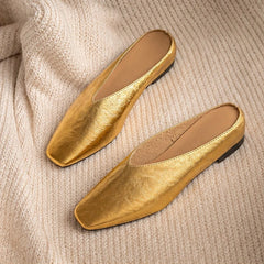 Ginevra Low-Cut Leather Mule Flats - Gold - apparel - Hendlys - Image 2