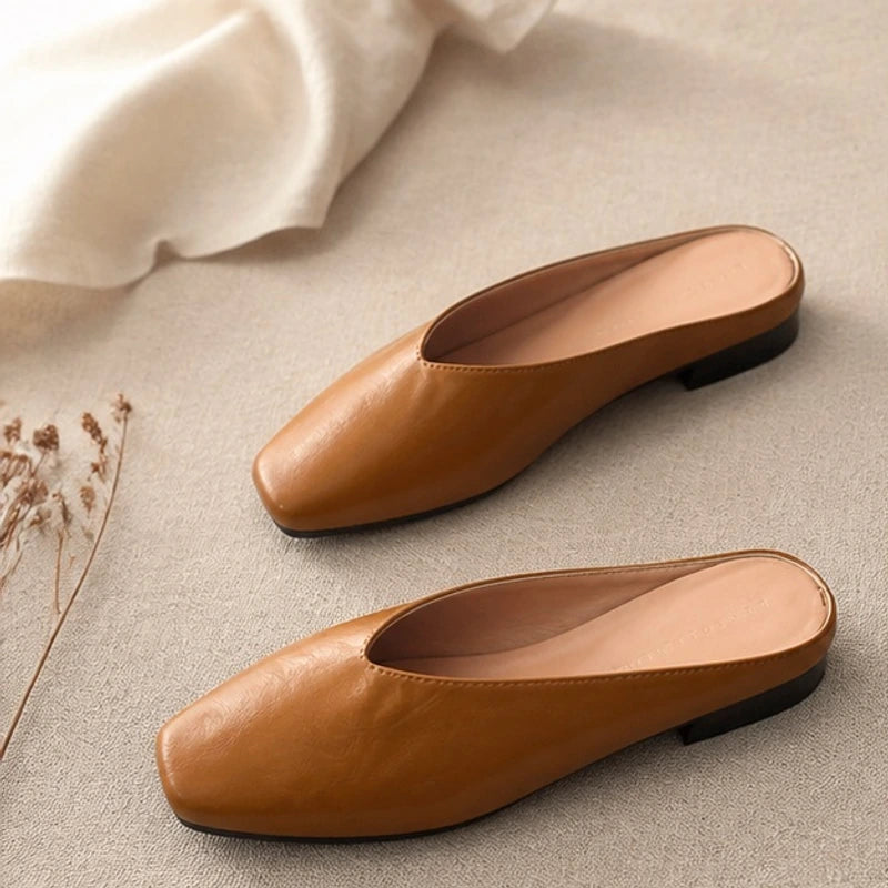 Ginevra Low-Cut Leather Mule Flats - Brown - apparel - Hendlys - Image 2
