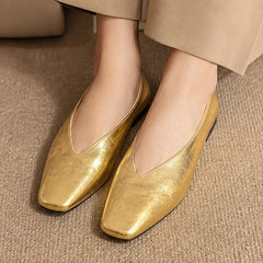 Ginevra Low-Cut Leather Mule Flats - Gold - Footwear > Flats > Mule Flats - Hendlys - Image 1