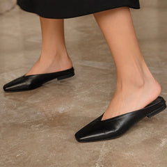 Ginevra Low-Cut Leather Mule Flats - Black - Footwear > Flats > Mule Flats - Hendlys - Image 1