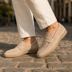 Granger Suede Penny Loafers - Cream - Men's Footwear > Loafers > Penny Loafers - Hendlys - Image 1