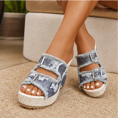 Grazia Denim Wedge Slide Sandals - Gray - women's sandals - Hendlys - Image 2