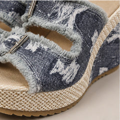 Grazia Denim Wedge Slide Sandals - Gray - slide sandals - Hendlys - Image 5