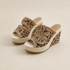 Grazia Denim Wedge Slide Sandals - Leopard - women's sandals - Hendlys - Image 2