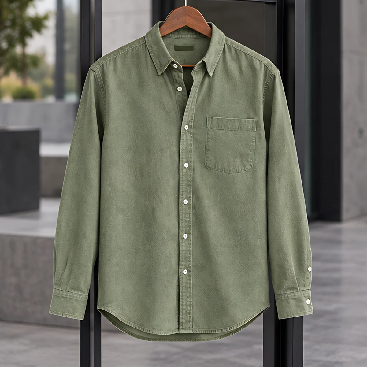 Greystone Men's Long Sleeve Cotton Chambray Shirt - Green - Catalog Group: Clothing - Hendlys - Image 2