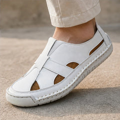 Brexton Vented Leather Loafer - White - moccasin construction - Hendlys - Image 6