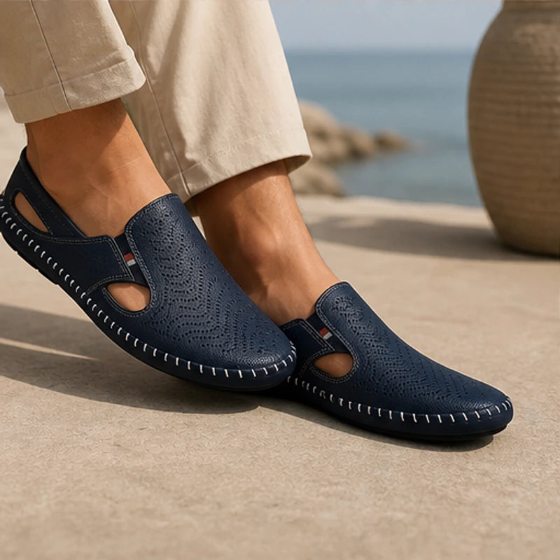 Lido Coastal Leather Sandal - Navy - italian leather - Hendlys - Image 4