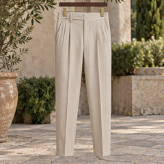 Hadrian Men's Single-Pleat Tailored Trousers - Beige - Casual Dress Pants - Hendlys - Image 3
