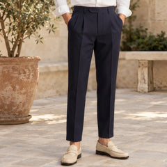 Hadrian Men's Single-Pleat Tailored Trousers - Navy - Men's Clothing > Pants > Tailored Trousers - Hendlys - Image 1