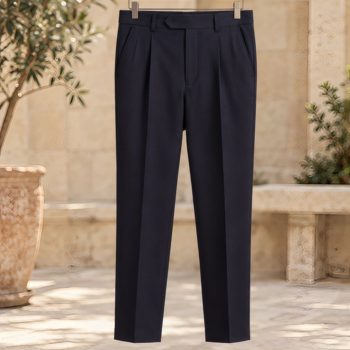 Hadrian Men's Single-Pleat Tailored Trousers - Navy - Casual Dress Pants - Hendlys - Image 3