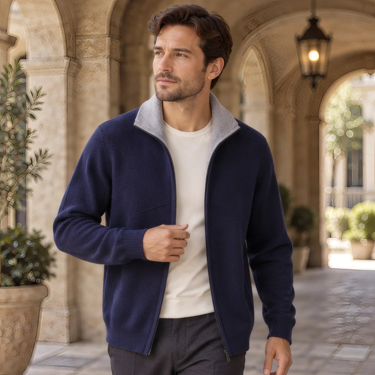 Hartwell Cashmere Zip Cardigan - Navy Blue - Clothing > Knitwear > Zip Cardigans - Hendlys - Image 2