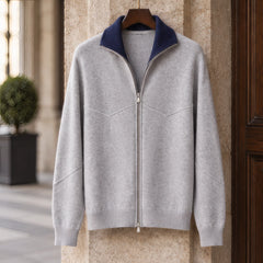 Hartwell Cashmere Zip Cardigan - Light Gray - knitwear - Hendlys - Image 3