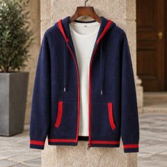 Hartwell Cashmere Zip Hoodie - Blue/Red - cashmere - Hendlys - Image 3