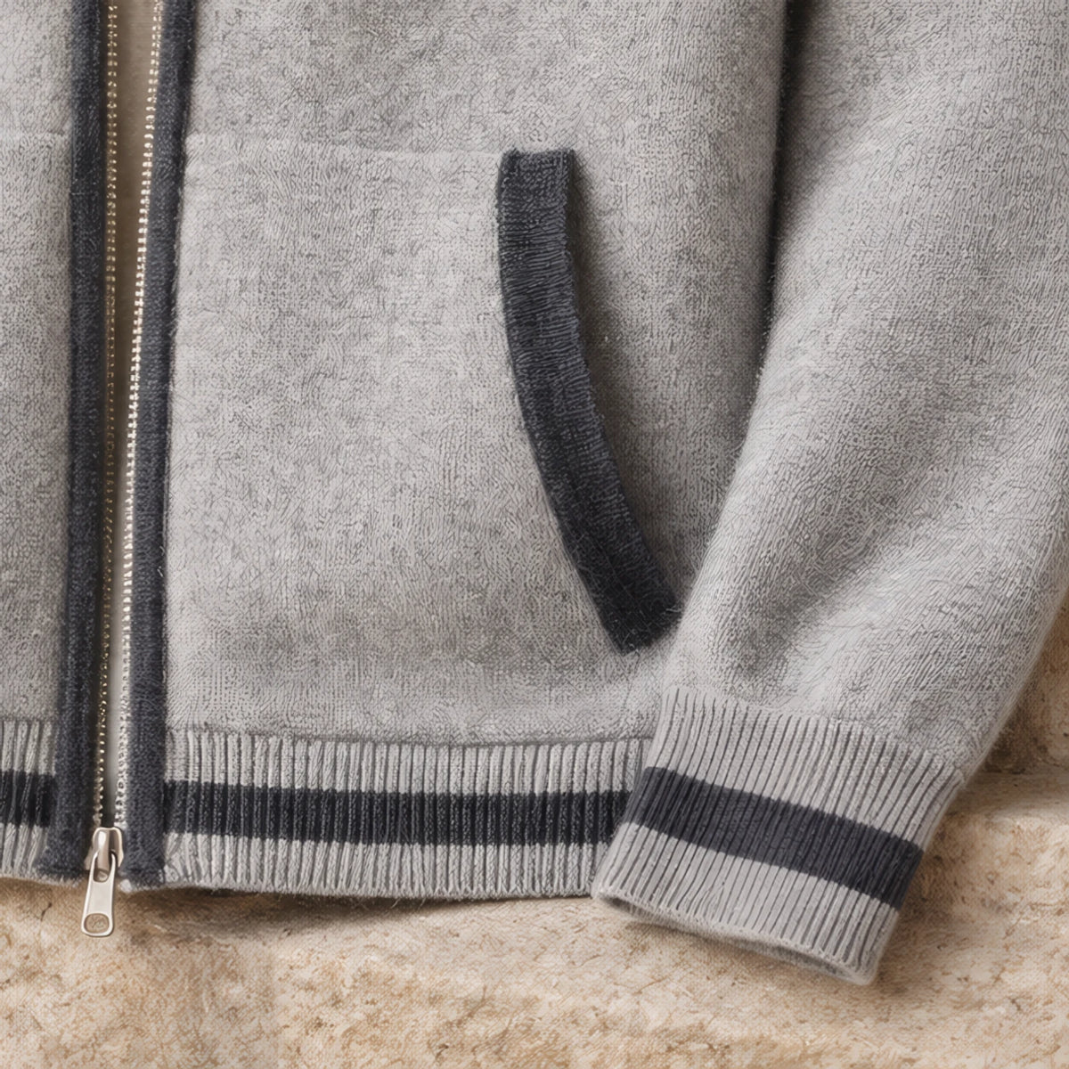 Hartwell Cashmere Zip Hoodie - Light Gray/Blue - cashmere hoodie - Hendlys - Image 4