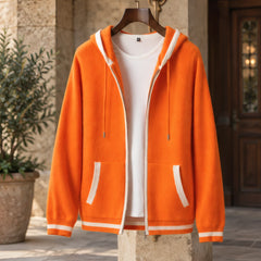 Hartwell Cashmere Zip Hoodie - Orange/White - cashmere - Hendlys - Image 3